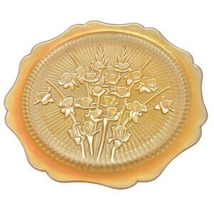 Iridescent Iris & Herringbone Marigold Plate 12 in Vintage Carnival Glass